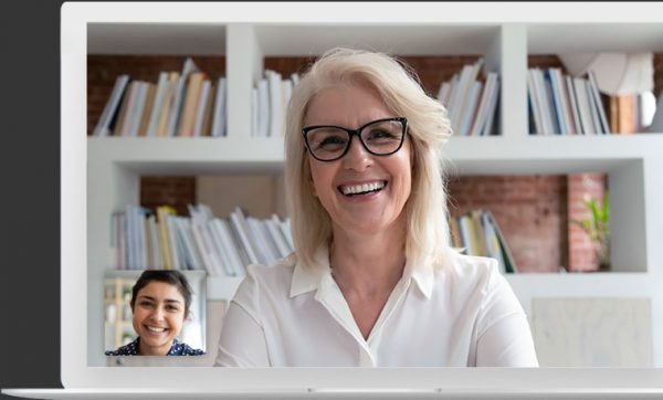 Two women doing a virtual training